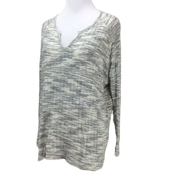 Lazy Sundays Top X Large Gray Cream Stretch Knit Flyaway Open Back Soft Loose - Picture 2 of 7